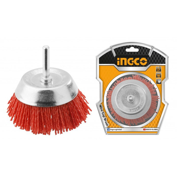 Spazzola a tazza Ingco con filo ondulato nylon e gambo