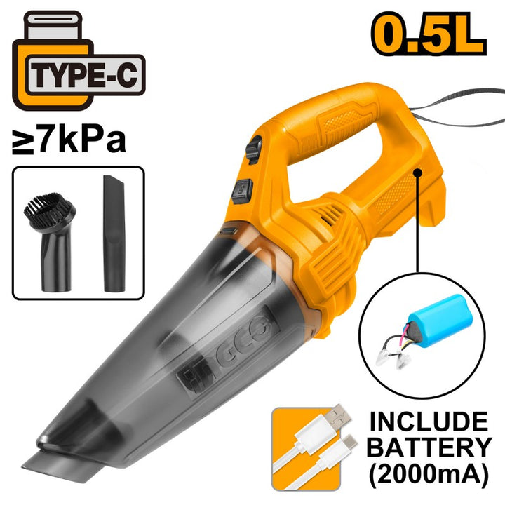 Aspirapolvere cordless 12v con cavo di ricarica Type C