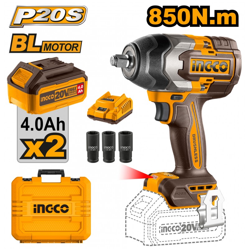 AVVITATORE AD IMPULSI 850Nm CON 2 BATTERIE E VALIGETTA