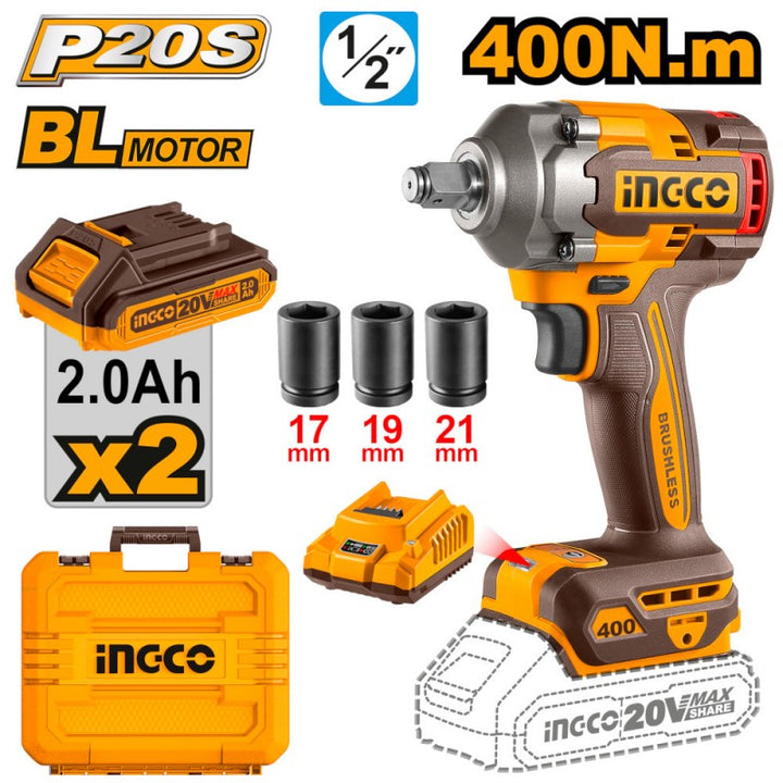 Avvitatore Ad Impulsi Brushless 400n.m Con 2 batterie 2ah