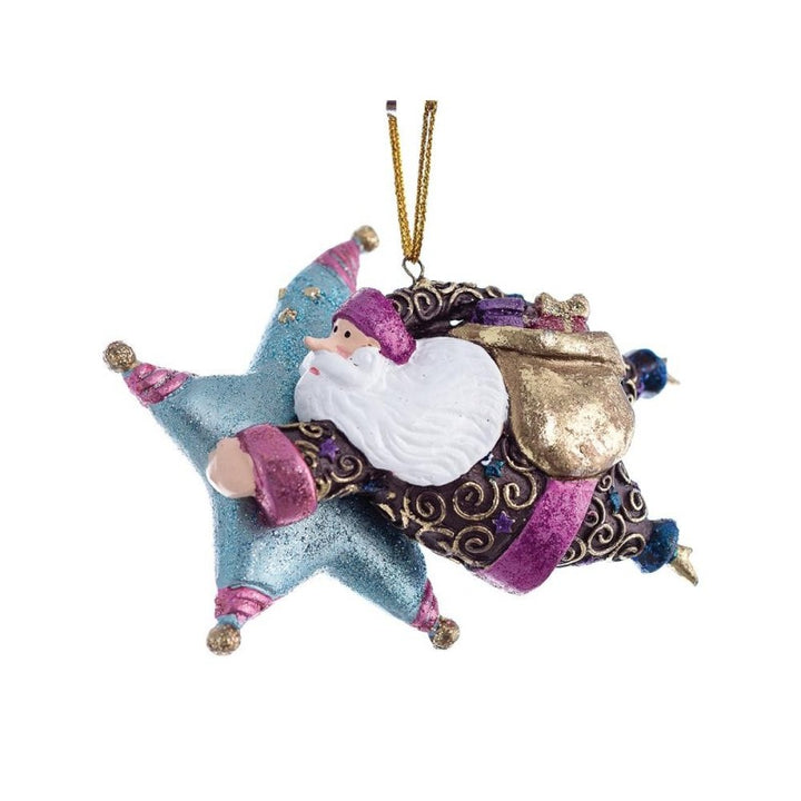 Babbo natale con stella celeste/fucsia, pendente di natale 12,5 cm decorato a mano