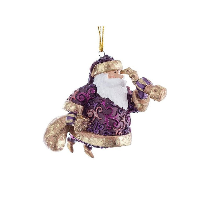 Babbo natale fuxia con binocolo pendente di natale 10cm decorato a mano