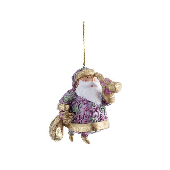 Babbo natale verde e rosa con binocolo pendente di natale 10cm decorato a mano