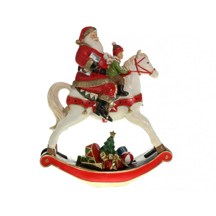 Babbo Natale su cavallo a dondolo rosso Kaemingk