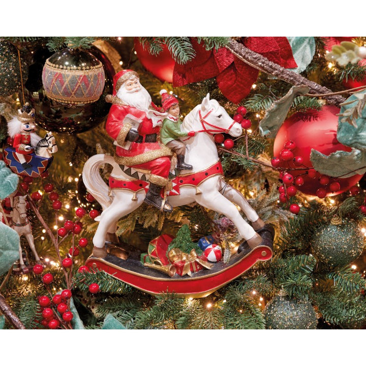 Babbo Natale su cavallo a dondolo rosso Kaemingk