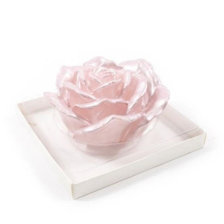 Candela rosa perlata 12cm in confezione