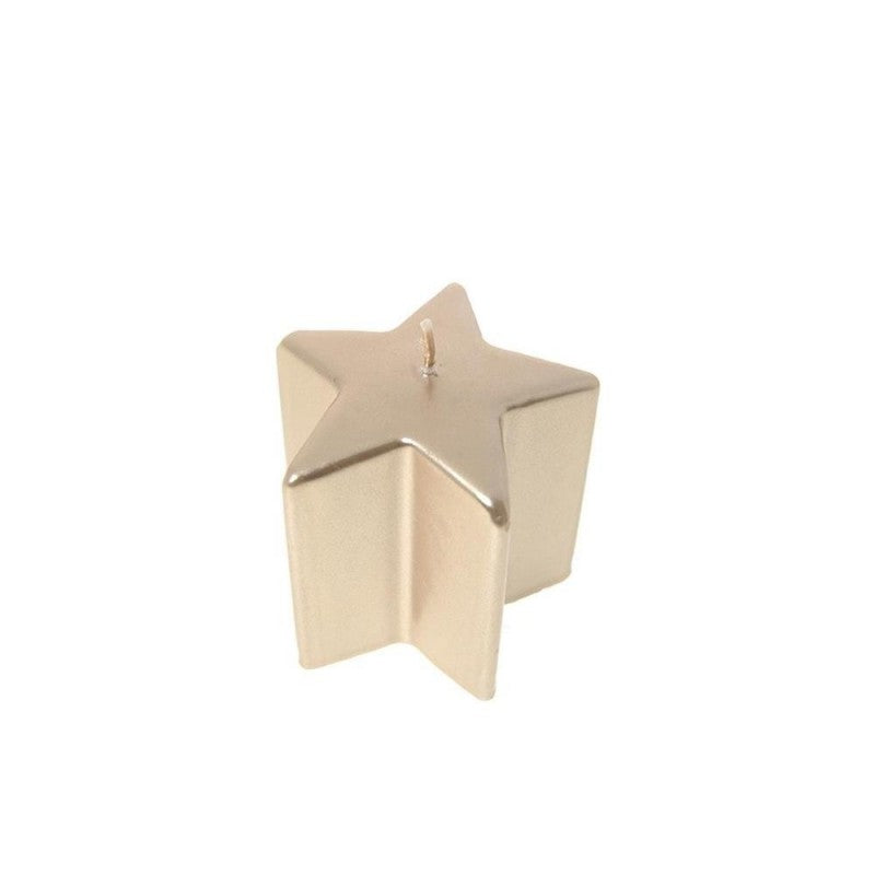 Candela stella "metallic" in cera cm 9xh. 8,5 (gr 250) colore champagne