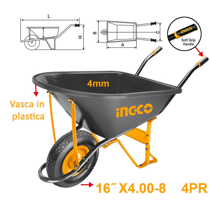 Carriola in plastica con ruota pneumatica 150kg