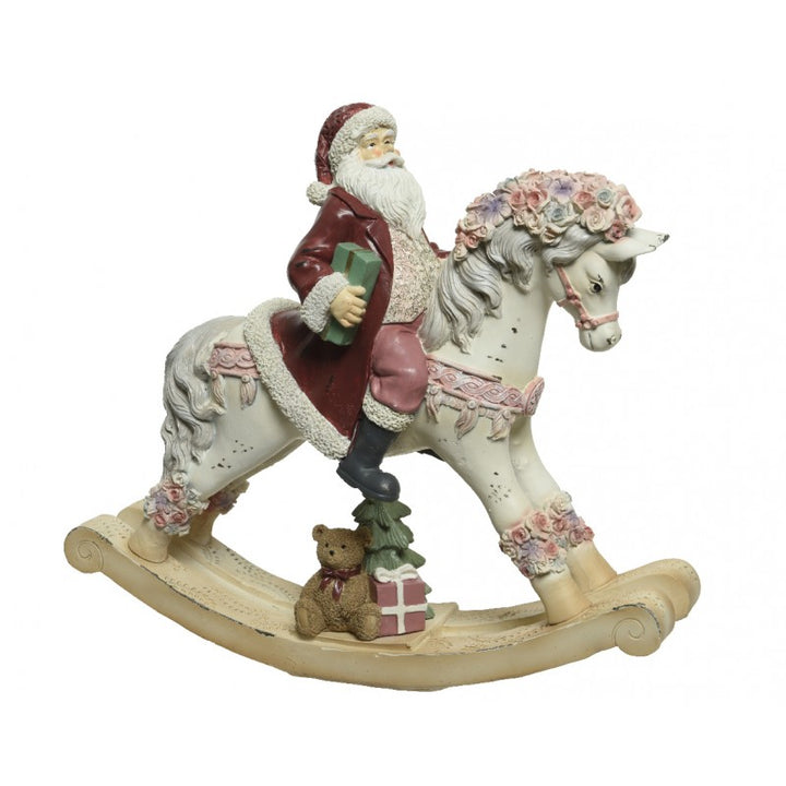Cavallo Dondolo Rosa con Babbo Natale