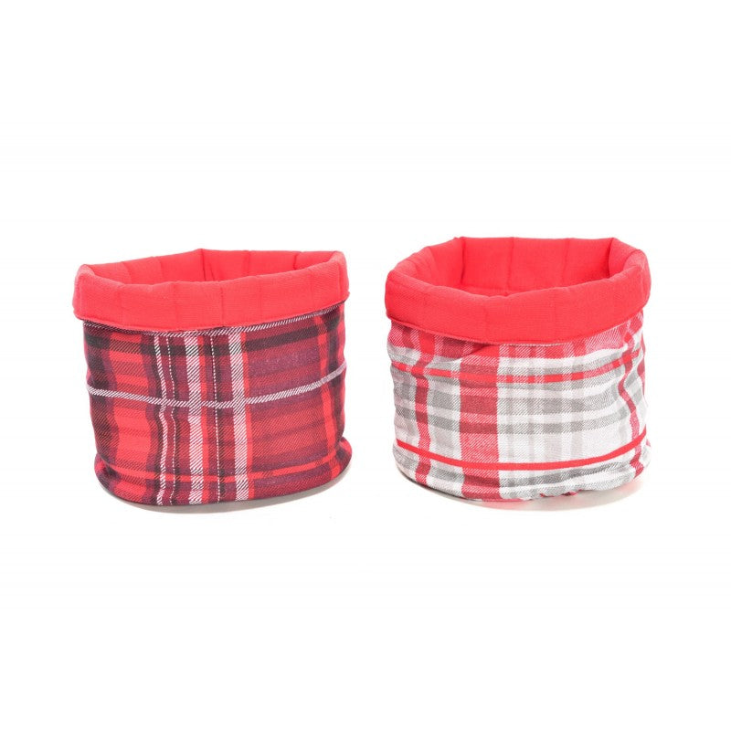 Cestino Natalizio Cotone Tartan 17x17 Cm