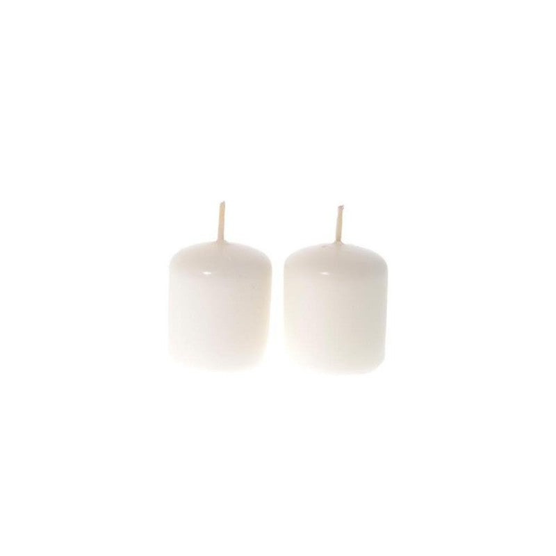 Coppia candele pillar "lucide" in cera d. cm 4xh. 5 colore bianco