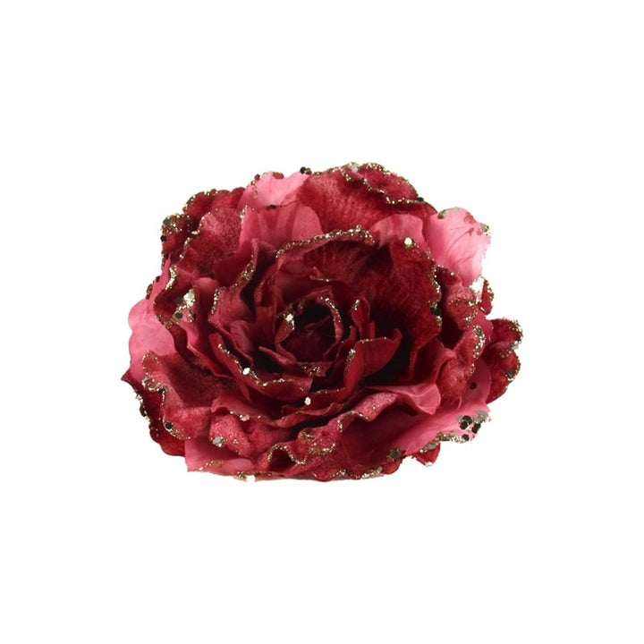 Decoro peonia rossa con clip 14cm