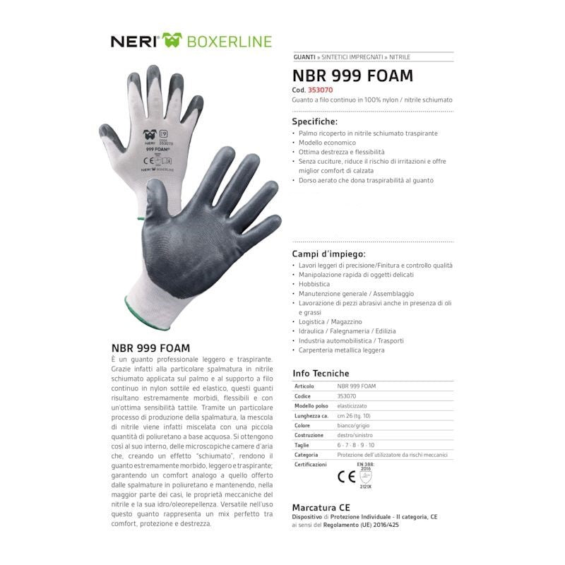 Guanti in filo continuo nylon/nitrile nbr 999 foam