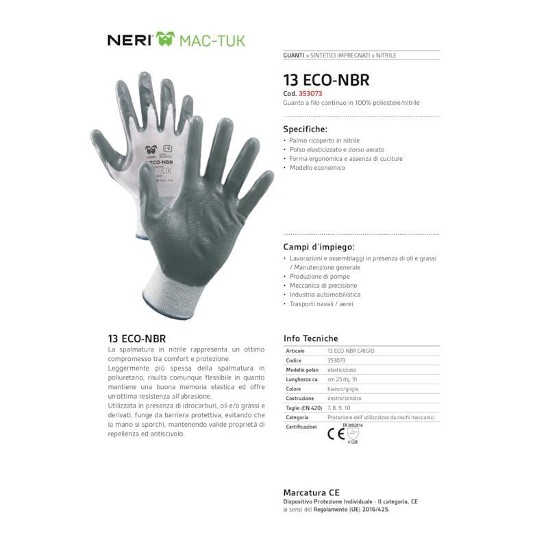 Guanti in filo continuo poliestere/nitrile 13 eco-nbr grigio
