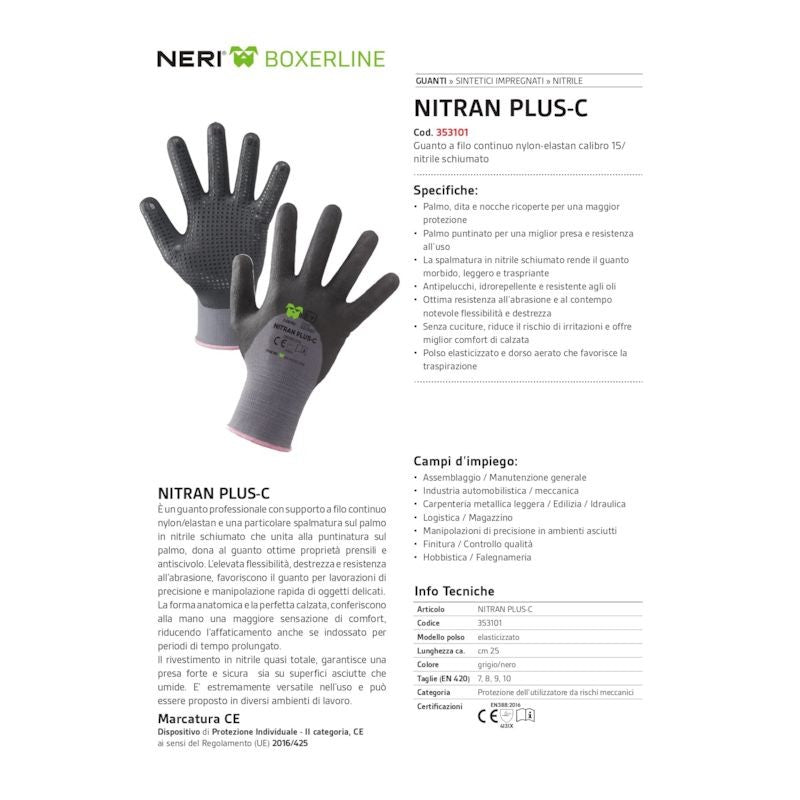 Guanto a filo continuo calibro 15 in nylon-elastan / nitrile schiumato nitran plus-c