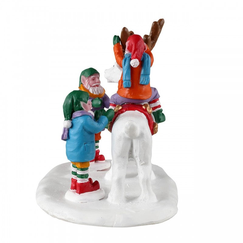 Paesaggio pupazzo di neve con renna e elfi | Lemax