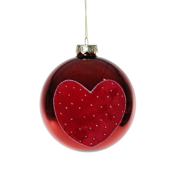 Palla Rossa Decoro Cuore Velluto  D10cm