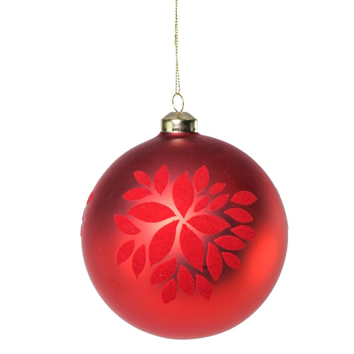 Palla di Natale rossa con fiore floccato Ø10 cm