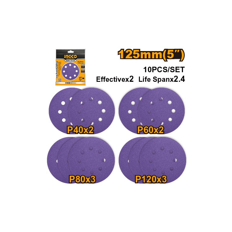 Set 10pz carte abrasive viola 125mm P40/p60/p80/p120