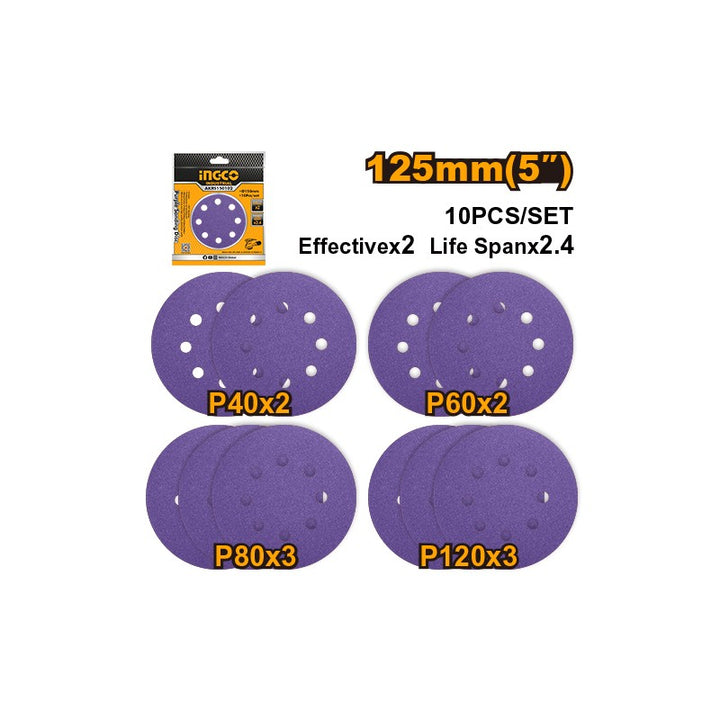Set 10pz carte abrasive viola 125mm P40/p60/p80/p120