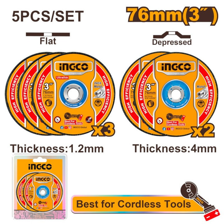 Set 3pz Dischi Abrasivi E 2pz Per Taglio Per Metallo 76mm