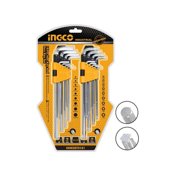 Set 9 chiavi esagonali e 9 torx lunghe Ingco