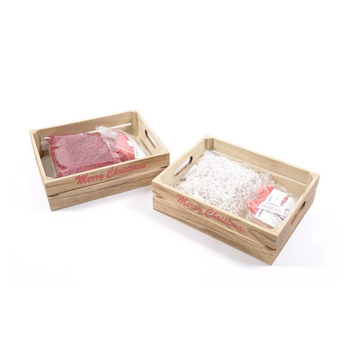 Set cesto rettangolare in legno naturale
