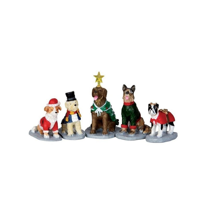 Set di 5 cani in costume natalizio | Lemax