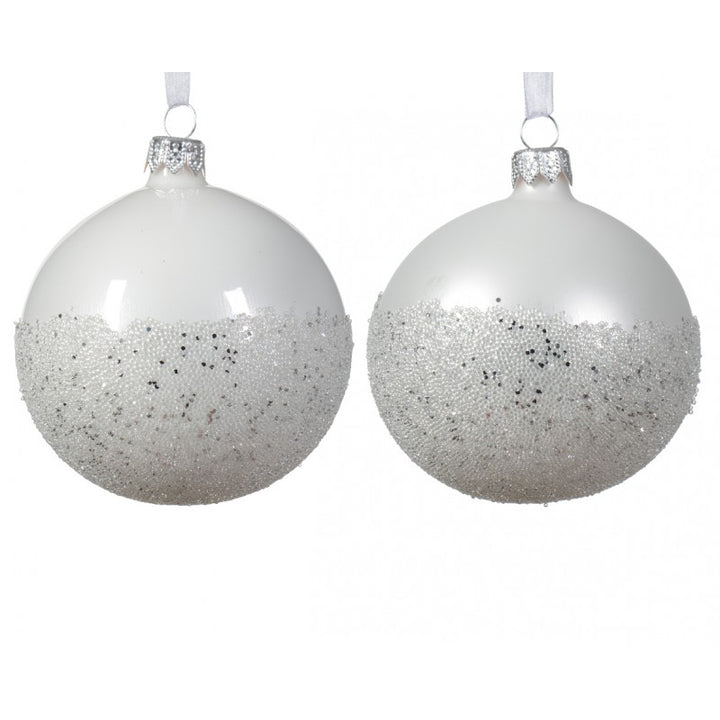 Sfera Vetro con perline Bianco