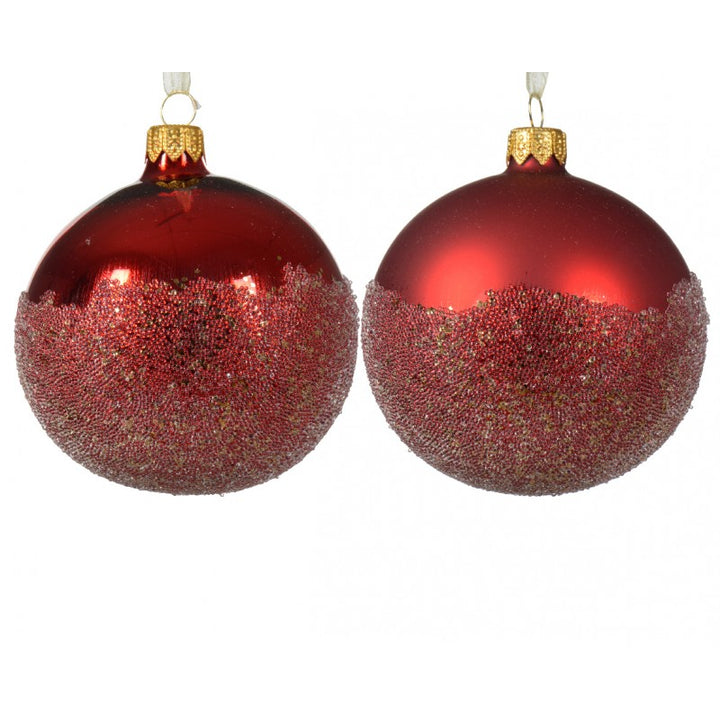 Sfera Vetro Rossa D8cm Con Perline