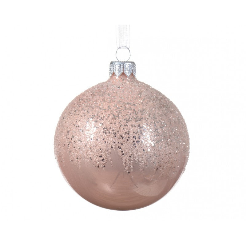 Sfera Vetro Glitter Rosa D8 cm Assortito