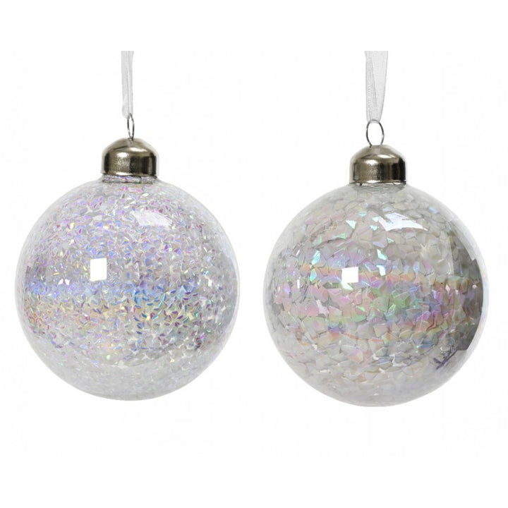 Sfera Vetro Iride con Paillettes D8 cm