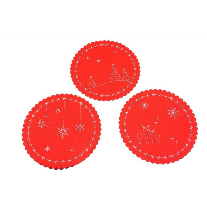 Sottopiatto decorato in pannolenci d.cm 32 colore rosso