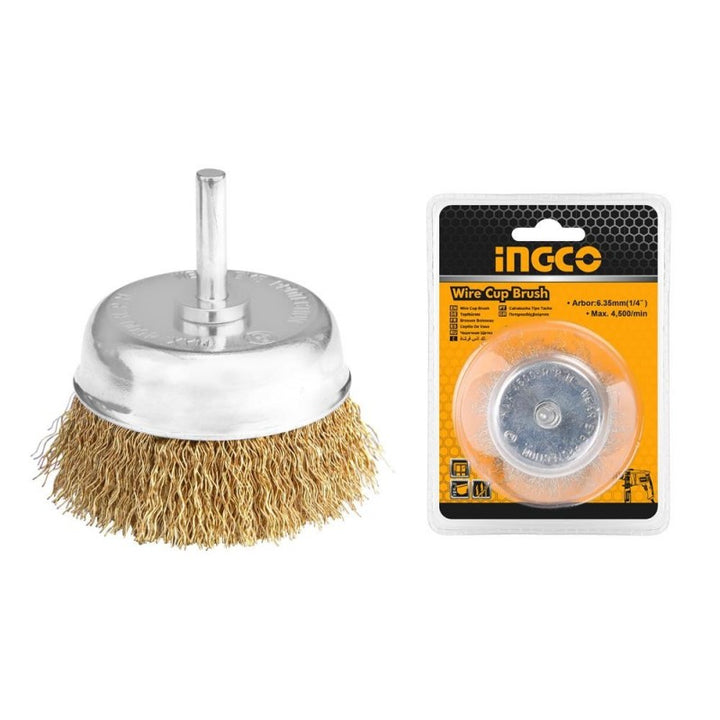 Spazzola a tazza Ingco con filo ondulato e gambo 75 mm