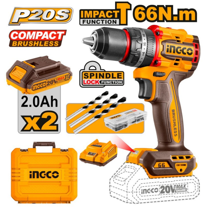 Trapano A Percussione Brushless 66n.m Con Batterie 2ah