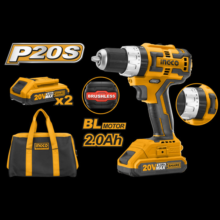 Trapano avvitatore a impulsi Ingco 20 v brushless con borsa