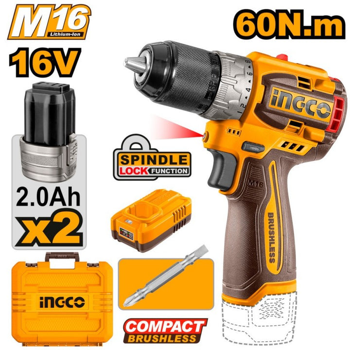 Trapano Brushless 60n.m Con 2 Batterie 16v