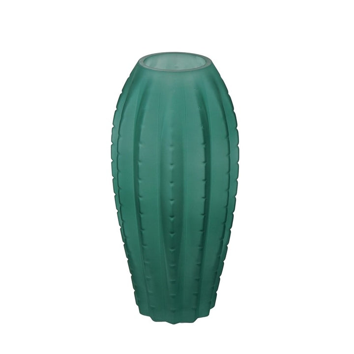Vaso verde in vetro a forma di cactus d. 14cm