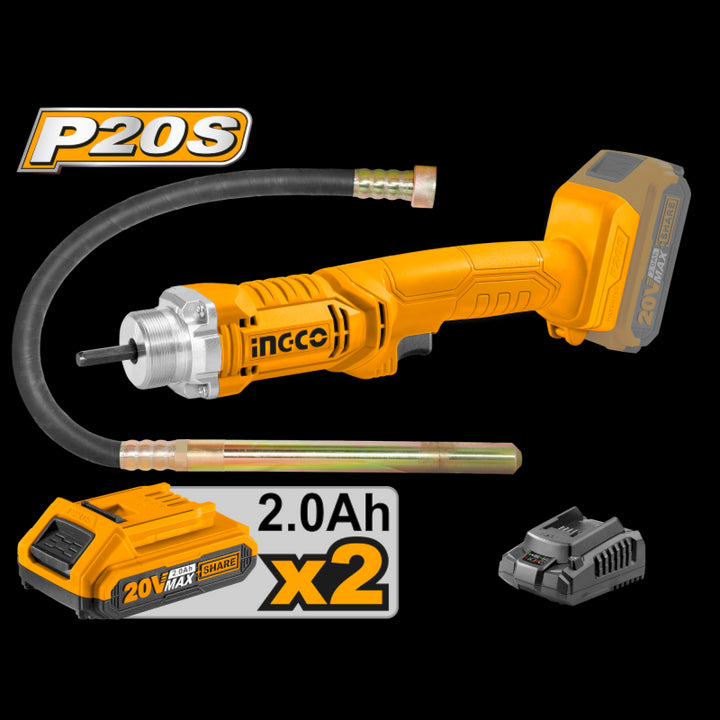 Vibratore per calcestruzzo a batteria 20v con 2 batterie e caricabatterie